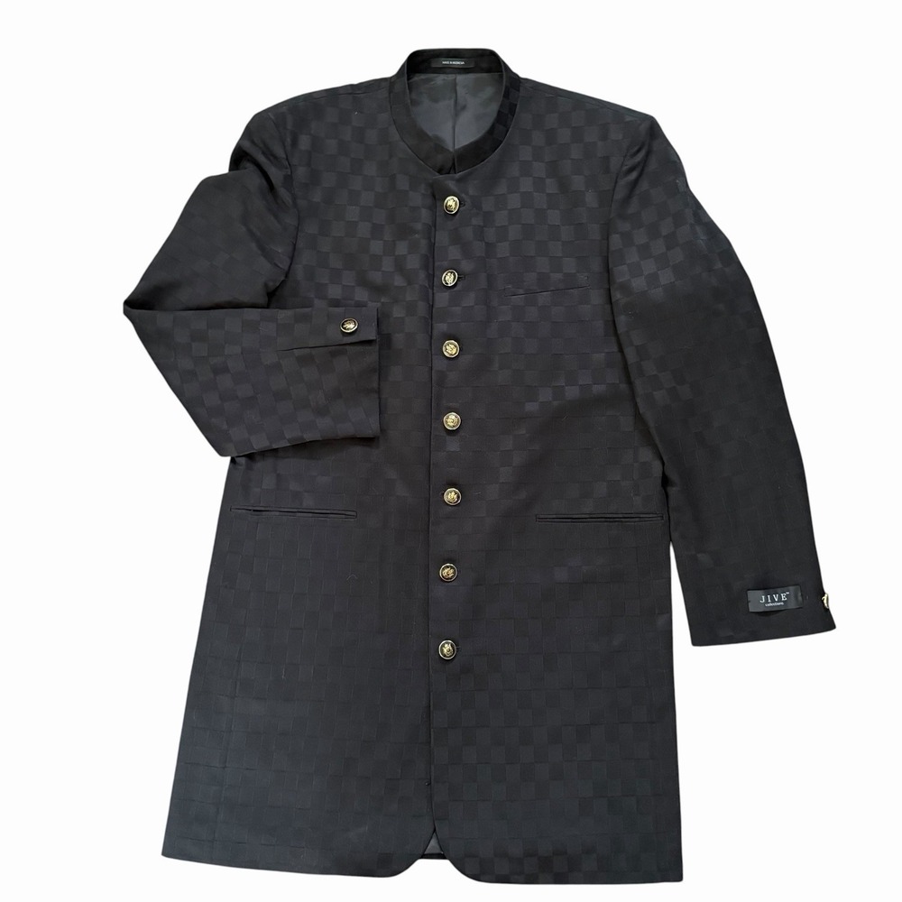 Jive Mens Collection Black Geometric Check Suit Jacket Sport Coat 42L Streetwear
